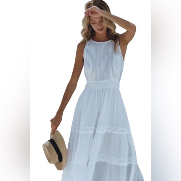 Pampelone Dresses & Skirts - NWT PAMPELONE- Midi Sleeveless Tiered Pleated Perle White Sundress Bridal